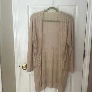 Boho chic feminine Tcream Open-Front Cardigan Sweater with Ribbed Knit